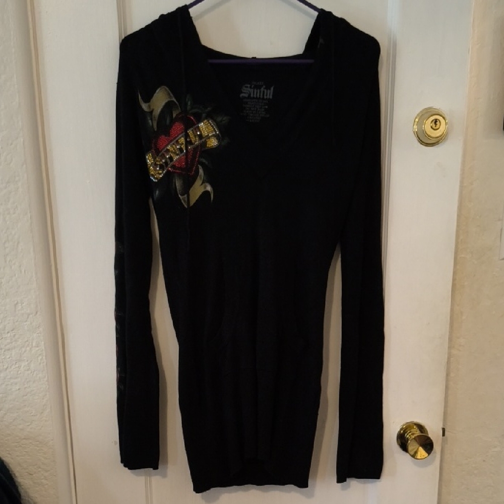 Sinful | Black Hoodie with Heart and Banner Design